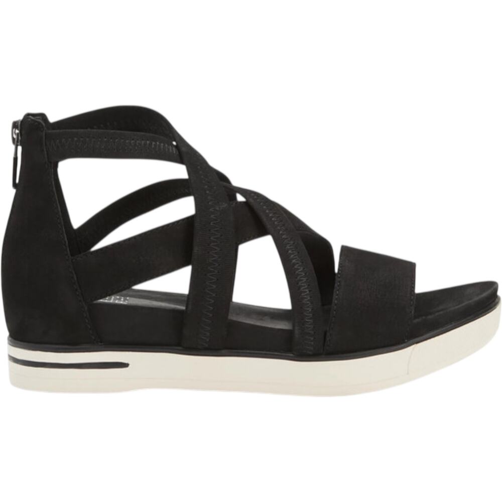 Eileen Fisher Skill Tumbled Nubuck Leather Sneaker Sandals Platform Black 7